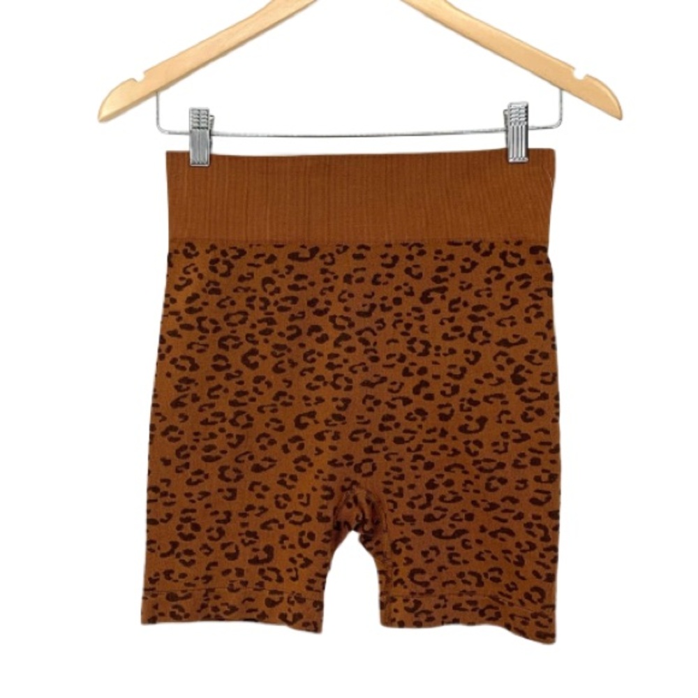 Loft Warm Brown & Black Leopard Print Athleisure Biker Shorts New Nwot Size XS/S